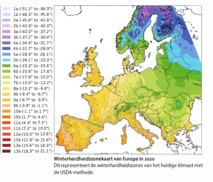 winterhardheidszonekaart Europa 2020